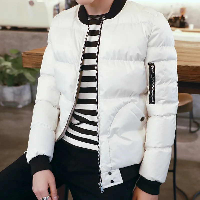 Однотонная зимняя куртка на молнии Мужская теплая свободная короткая с широкой