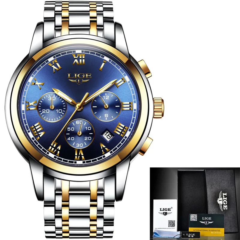 

LIGE Fashion Brand Mens Watches Multifunction waterproof Quartz Watch men Military Sport Wristwatch Male Clock Relogio Masculino