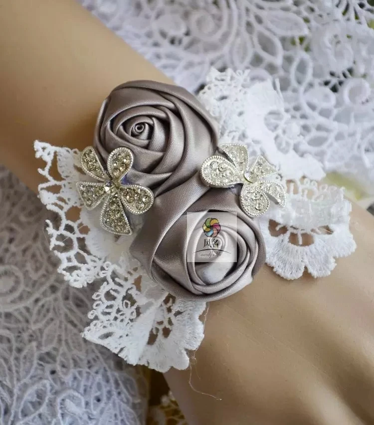 Новый стиль DIY Шелковое кружево Роза свадебная бутоньерка на запястье цветок