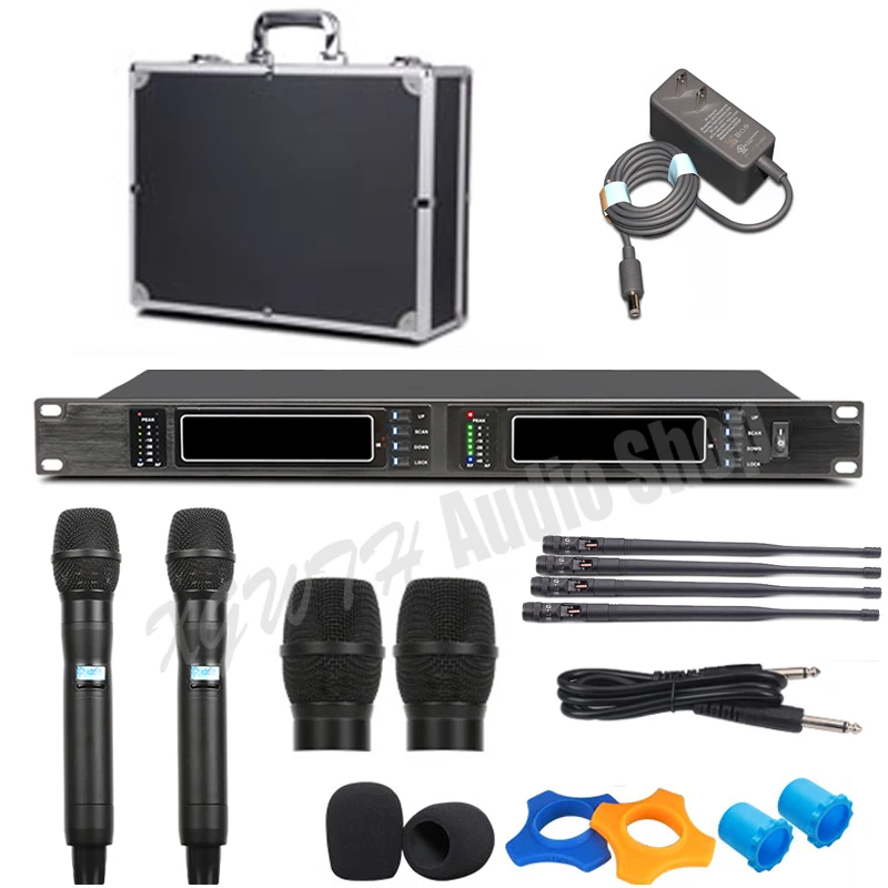 DJ UHF Беспроводная микрофонная система истинное разнообразие 2x100 канальный