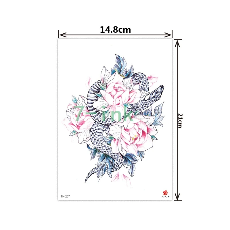 

2019 NEW Temporary Tatoo Sticker body art pink peony flower snake water Transfer Fake Tattoo Flash tatto for women men
