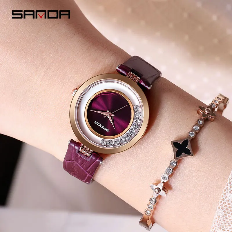 SANDA в настоящее время доступны хит продаж модные женские часы двухсторонняя кожа