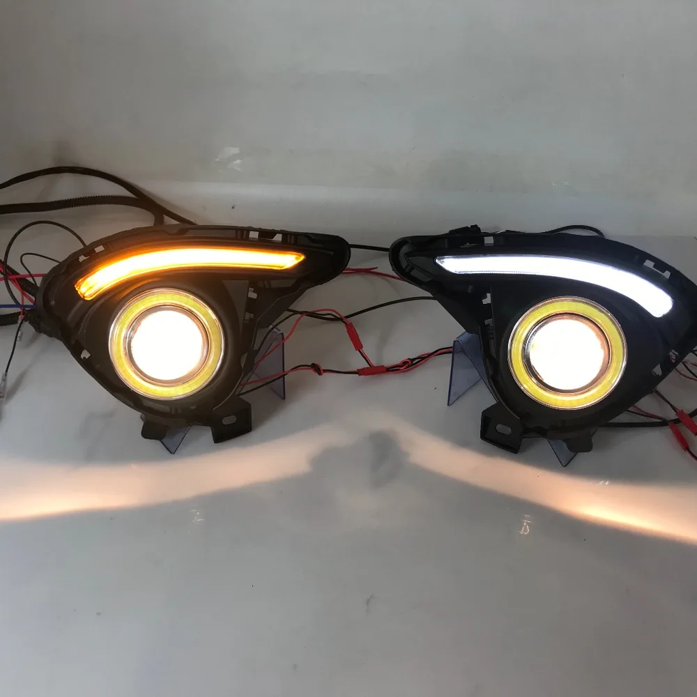 RQXR противотуманная фара вождение свет в сборе для Mazda 2 demio cob angel eye светодиодные дневные ходовые огни сигнал поворота
