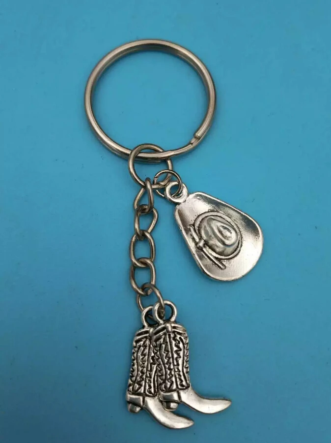 Western cowboy hat boots-Fashion jewelry Tibetan silver charm key chain ring Keychain Gifts Fit Key Chain Z80 | Украшения и