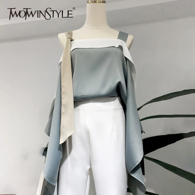 Женская Асимметричная блузка TWOTWINSTYLE летняя с открытыми плечами и оборками в