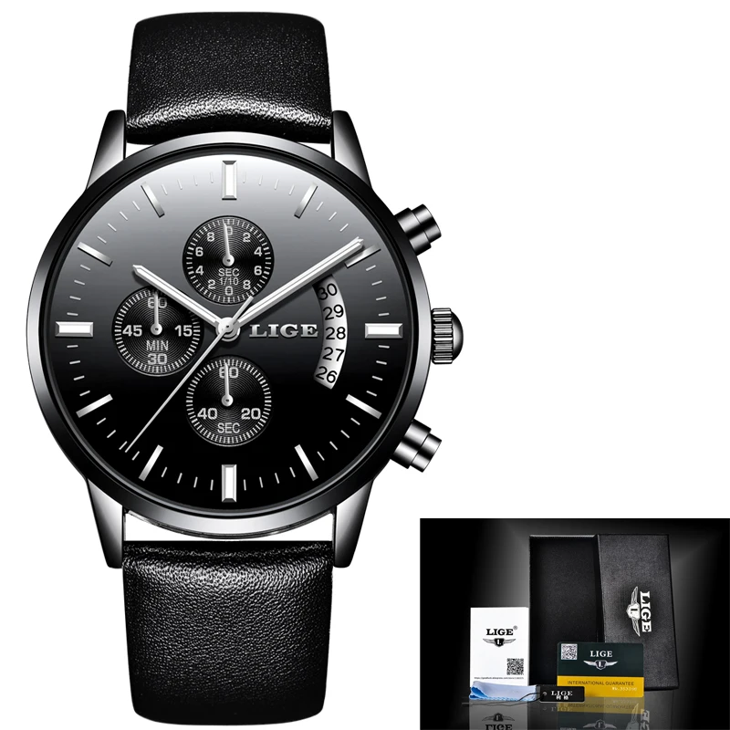 Relojes hombre LIGE Роскошные Брендовые мужские часы спортивные водонепроницаемые кварцевые часы модные деловые мужские кожаные часы relogio masculino