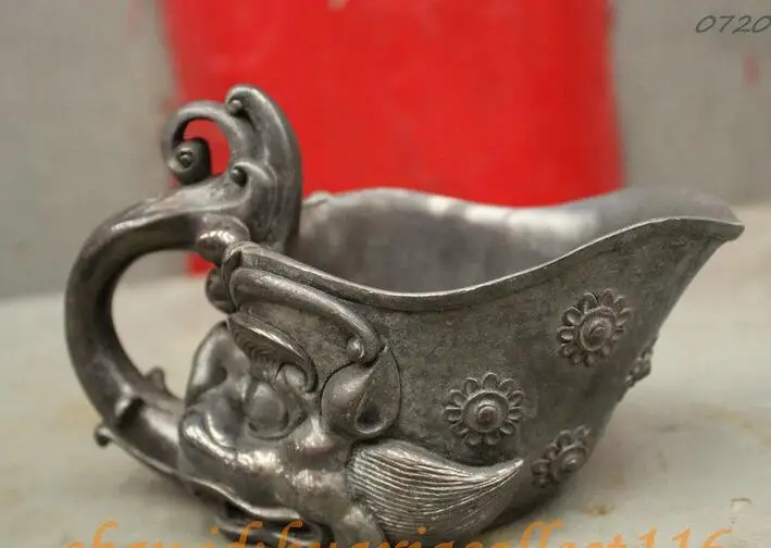 6 &quotотмеченный Китайский дворец чистая бронза Exorcise Голова Дракона Кубок Zun Rhyton