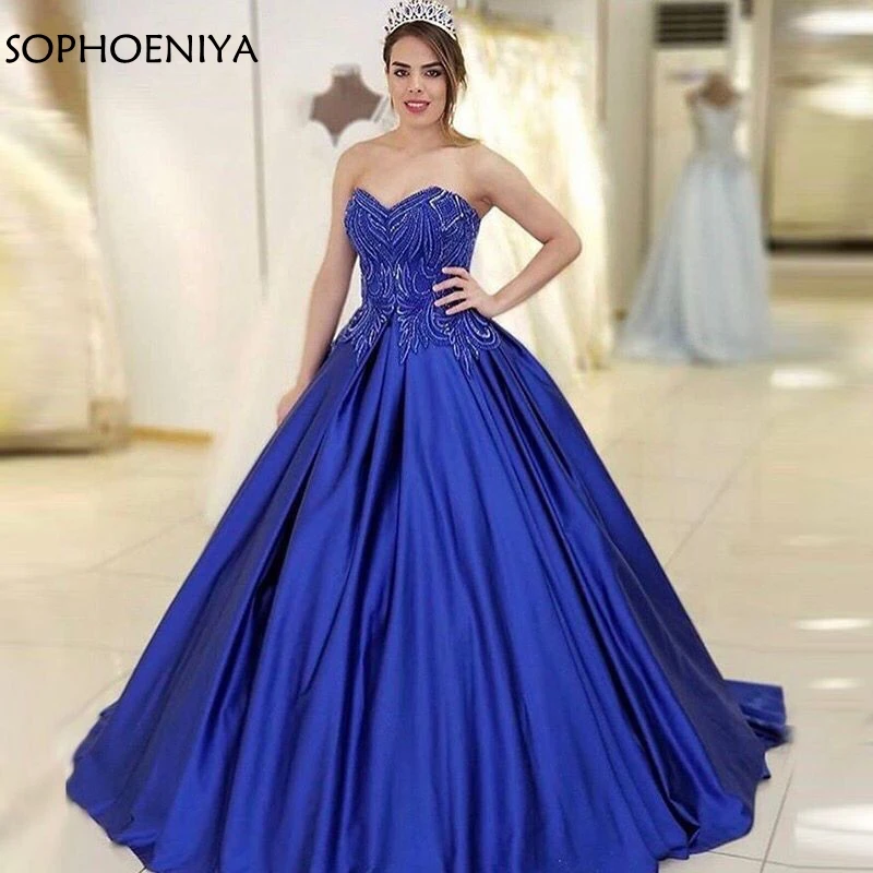 

New Arrival Royal blue Ball gown evening dresses 2021 Vestidos de fiesta de noche evening gown Beading evening dress