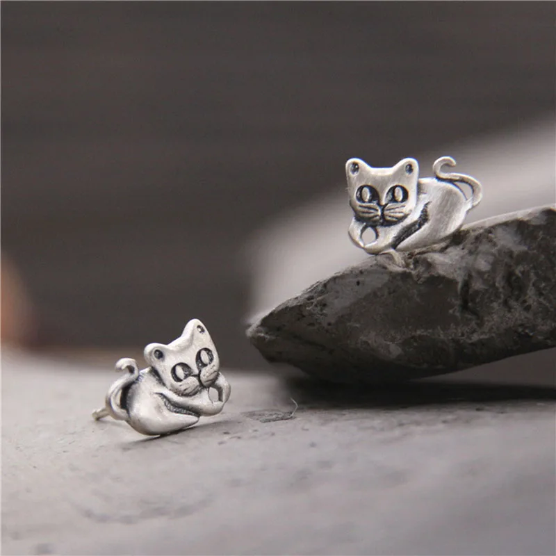 

2018 New Arrival 100% 925 Sterling Silver Stud Earrings For Women Sweet & Cute Cat Earrings Fine Jewelry Wholesale
