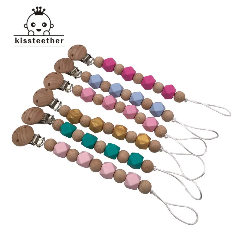 Cuentas de dentici&oacute;n de silicona, productos para beb&eacute;, collar mordedor de silicona, mordedores de animales de madera, chupete, juguete de cadena-0