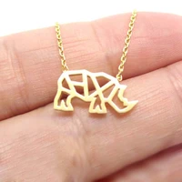 daisies 1pcs hot sale origami rhinoceros outline shaped pendant necklace wedding animal charm necklaces jewelry gift