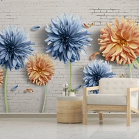 modern minimalist 3d wall cloth chrysanthemum brick wall mural living room sofa retro tv background wall decoration wall paper