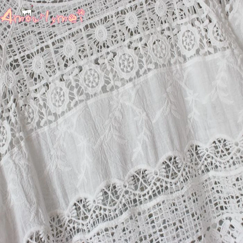 Amourlymei горячая Распродажа Blusas Femininas Sumemr женская блузка Mori Girl свободная кружевная