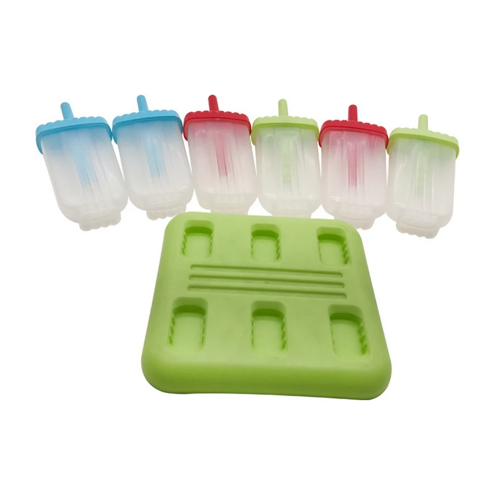 

6 Cell Silicone Popsicle mold Popsicle Maker with handle Lolly Mould Tray Pan Kitchen Frozen Ice Cube Molds DIY Ice Cream Tools