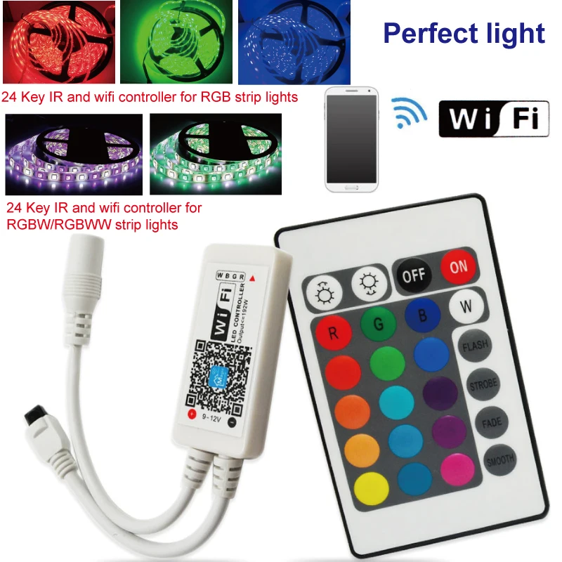 DC9-12V RGB RGBW Wifi LED контроллер android/IOS + 24Key ИК пульт дистанционного управления для SMD 5050