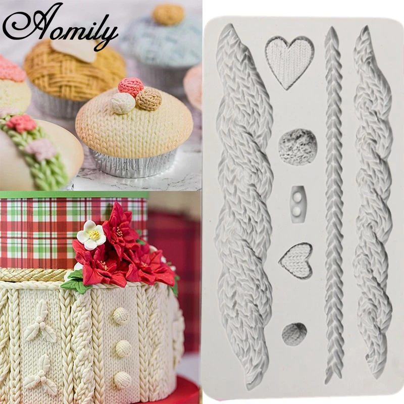 

Aomily 3D Wool Knit Silicone Sweater Fondant Mould Cake Border Decorating Molds Sugar Icing Gumpaste Kitchen DIY Baking Tools