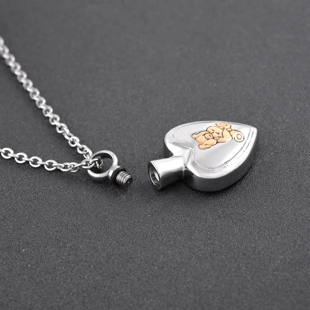 

IJD9837 Panda engraving memorial urn necklace cremation ashes holder keepsake 316L stainless steel heart necklace for loved pet