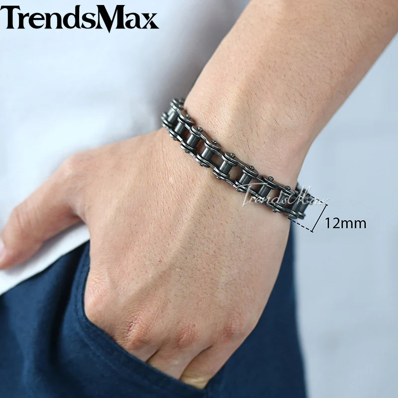 Мужской браслет в стиле хип-хоп, велосипедная звеньевая цепь, браслет из матовой нержавеющей стали 316L для мужских ювелирных изделий, Прямая поставка 12 мм KHB423