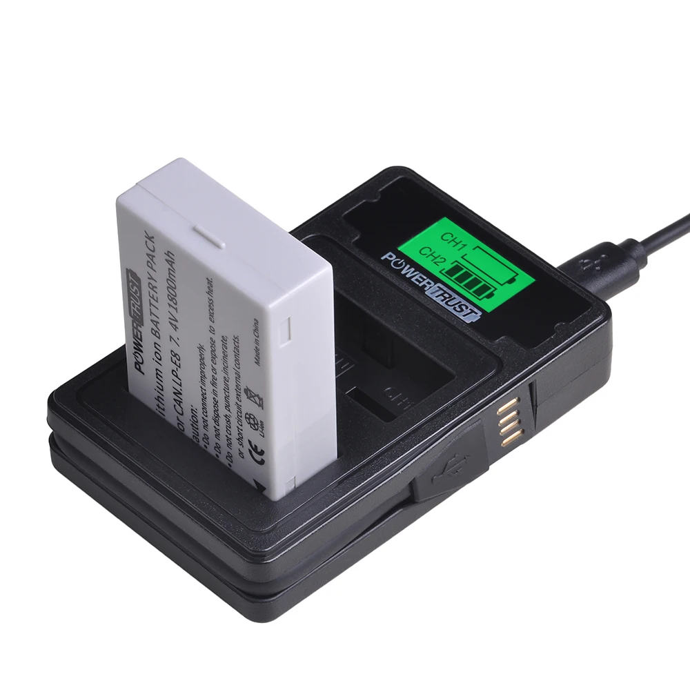 Аккумулятор LPE8 LP-E8 LP E8 + двойное зарядное устройство USB с ЖК-дисплеем и портом Type-C