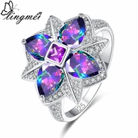 lingmei dropshipping new flower style multi purple blue red white cz silver color ring size 6 9 for women wedding jewelry