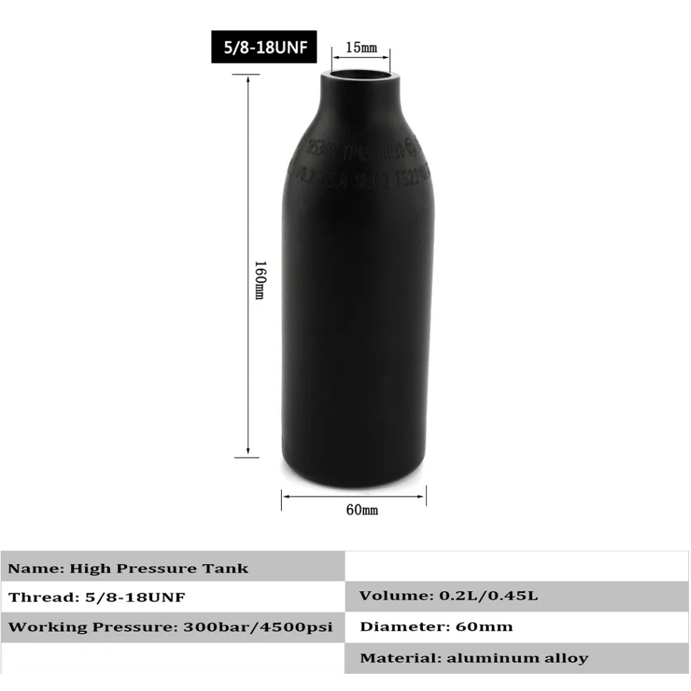 PCP Пейнтбол Airforce Airsoft 5/8-18UNF HPA цилиндр 0.2L 200cc воздушная бутылка 6061 из алюминиевого