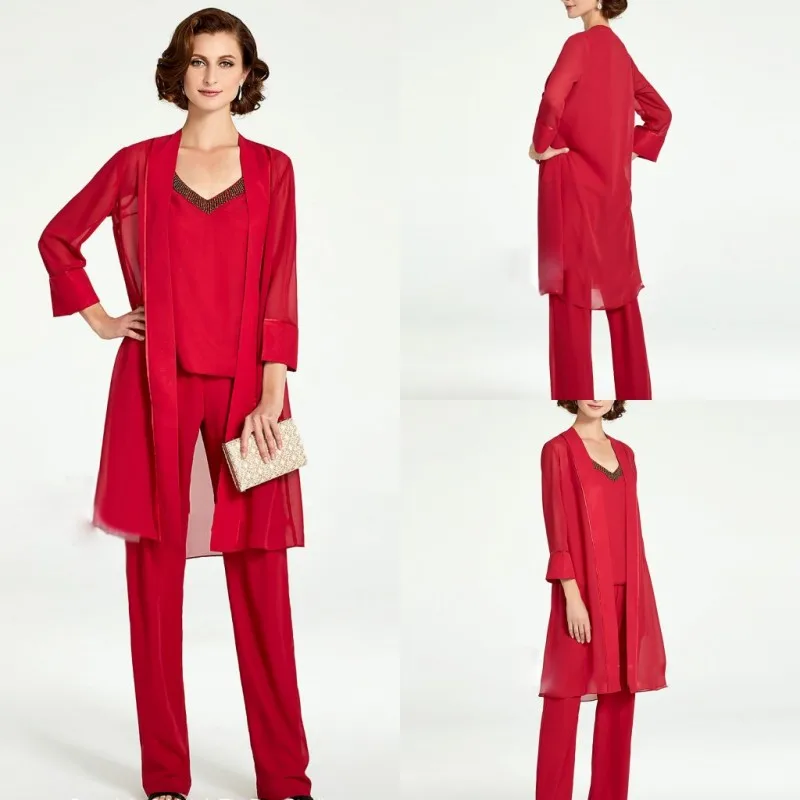 Шифоновые платья для матери невесты костюмы из 3 предметов с длинным рукавом и