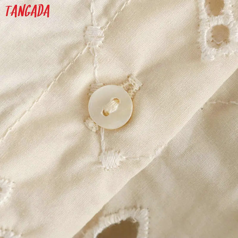 Tangada блузка ришелье хлопковая блузка блуза из хлопка летняя блузка блузка с кружевом кружевная блузка кружевной топ V-образный вырез романтический стиль бежевая блузка бежевый топ CE100