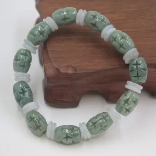 Natural Grade A Jade Green Jadeite 10x14mm Oval Hollow Bead Lucky Bracelet | Ювелирные украшения