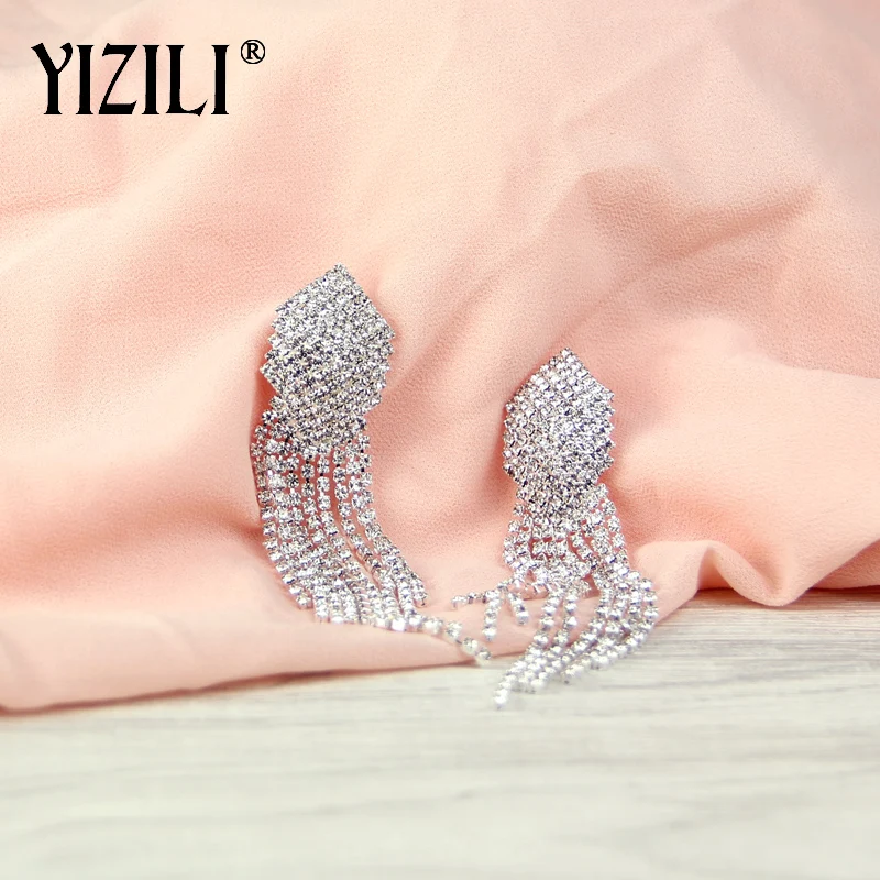 YIZILI 2018 большие серьги с кисточками блестящие элегантные цепочки когтями для