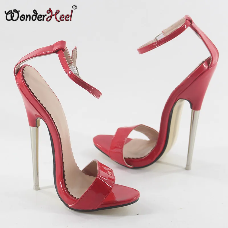 Wonderheel/летние женские босоножки на очень высоком каблуке 16 см/18 см черные из