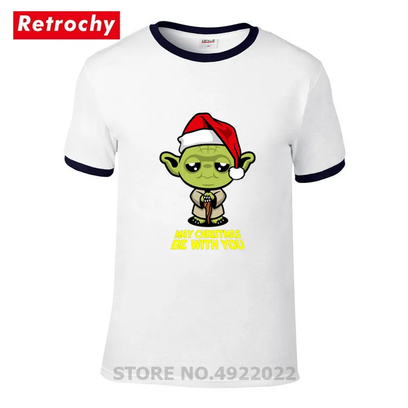 Футболка с надписью May Christmas be with you Мужская футболка Star Anime Wars Yoda хлопковые