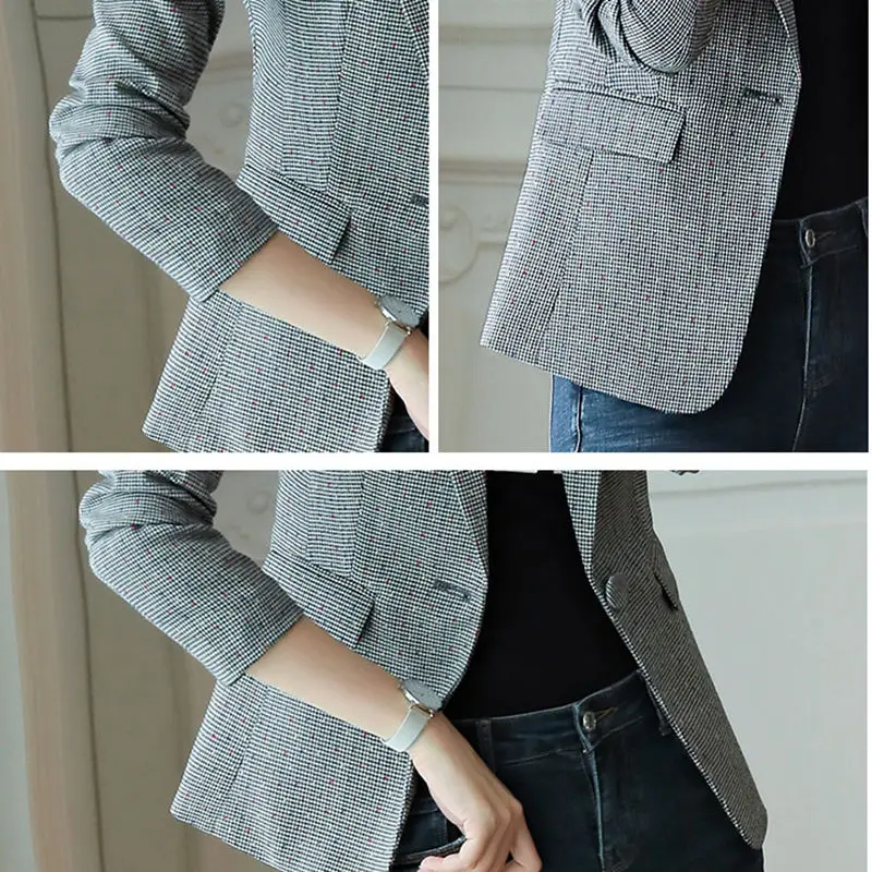 Suit Jacket Female 2019 Spring Autumn New Korean Fashion Short Thousand Bird Casual Small Women OL Blazer Plus Size LQ649 | Женская