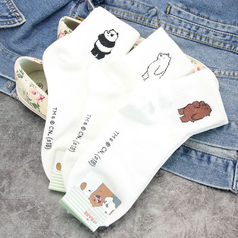 Anime We Bare Bears printed sock Grizzly Panda IceBear cute funny women socks spring autumn comfort sweat absorbent cotton sock