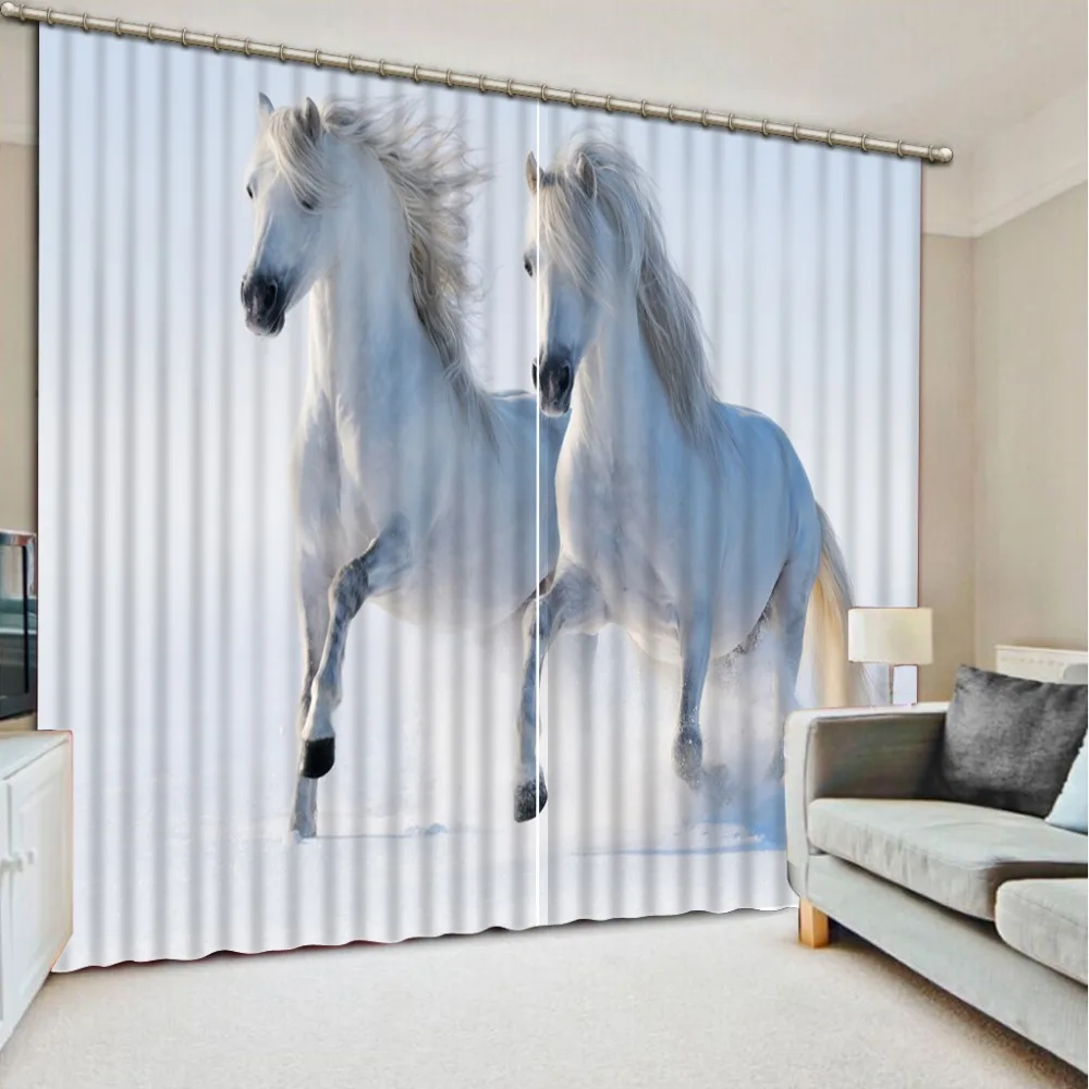 Фото 3d занавеска Белая лошадь узор постельные принадлежности комната 3D занавески