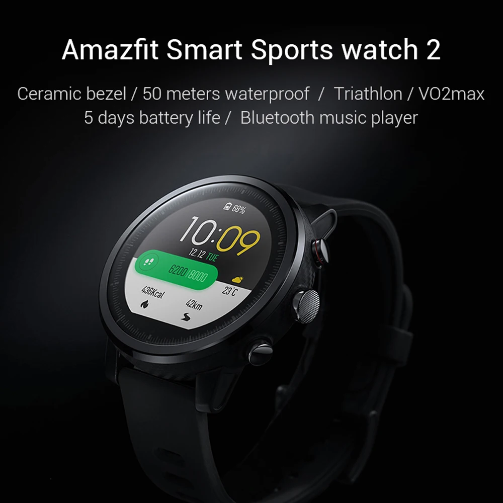 Оригинальные Смарт-часы Amazfit Stratos 2, gps, умные часы, 1,34 дюймов, большой экран, 5 АТМ, водонепроницаемый, мульти-спортивный режим, PPG, пульсометр