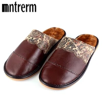 mntrerm 2021 real leather autumn winter men shoes warm breathable home house indoor spring slippers for men and large size