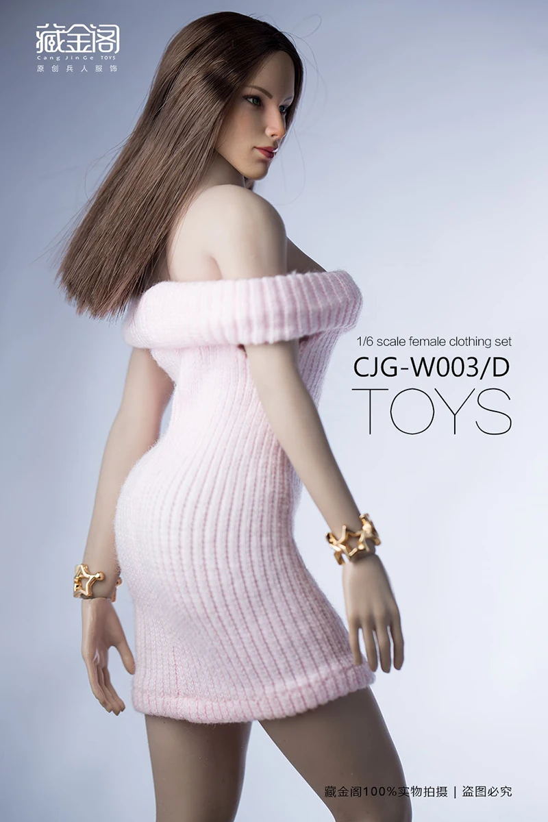 1/6 Sexy Dress Skirt / pink / gray White knit dress Clothes Model Fit 12'' Female seamless Body without body no head