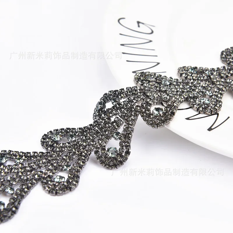 2yards Silver Gun Grey Rhinestone Chain Ribbon Crystal Lace Trim Sew On Garment Bags Shoes Wedding Dress Applique Accessories | Дом и сад
