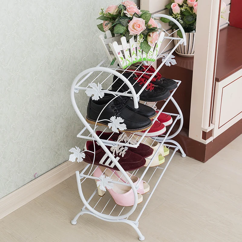 

S Type Shoe Shelf Four Layers Room Floor Multi-layer Simple Shoe Rack Storage Metal Small Four Quarters Shoe Stand