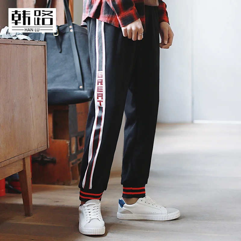 Модные мужские спортивные штаны Новинка осени 2019 свободные в полоску с буквенным