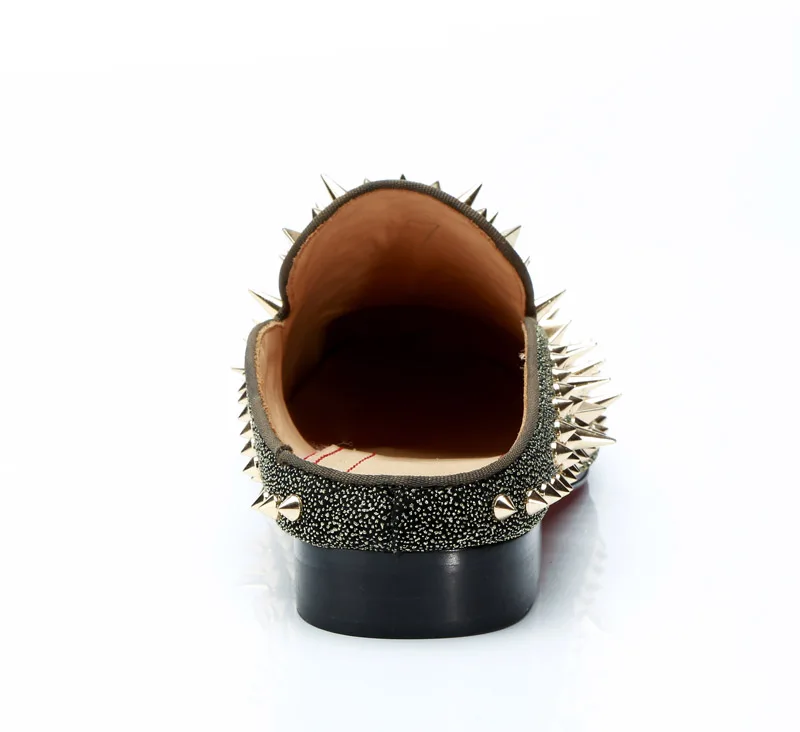 Брендовые туфли на плоской подошве с золотыми заклепками шлёпанцы мужские