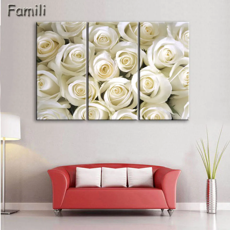 Красная роза холст живопись 3 шт. Настенная картина для украшения стен печать