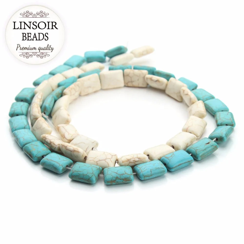 LINSOIR бусины из натурального камня сине белые бирюзовые 10*14 мм квадратные
