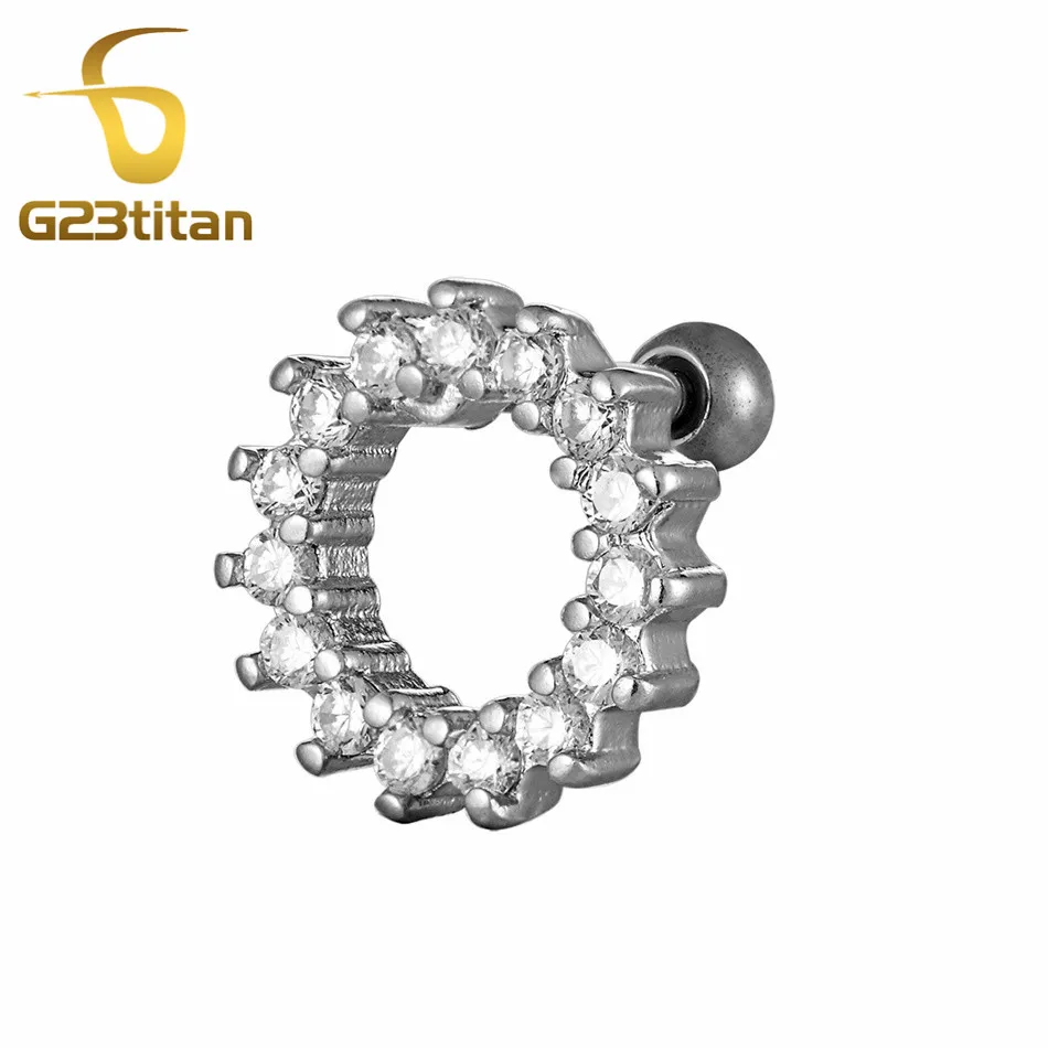 Покрытие антикварным серебром G23titan титановый, серебряного цвета кристалл серьги шпильки ухо траг спирали пирсинг кольца промышленные штанга бижутерия для тела серьги - Окраска металла: Покрытие антикварным серебром