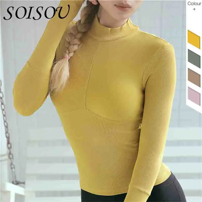 Женская рубашка с высоким воротом SOISOU однотонная Повседневная облегающая