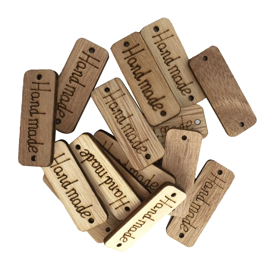 100Pcs Handmade Tag Label Wooden Buttons Wood Tags Button with 2 Holes for Crafts Sewing Clothing Decoration | Дом и сад