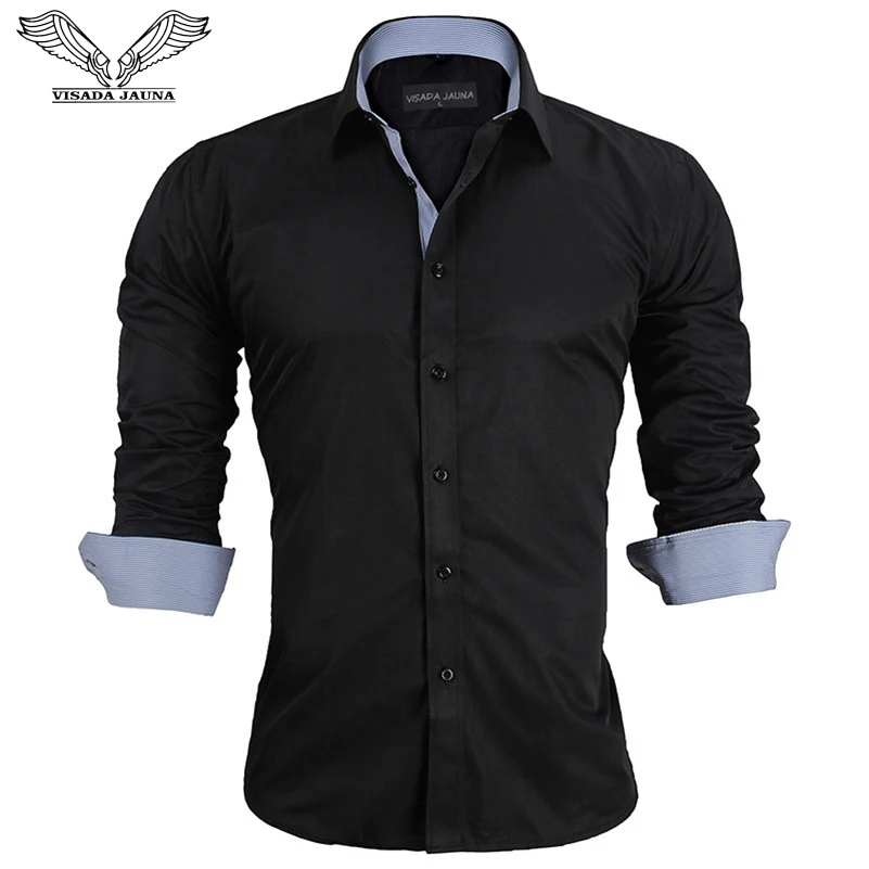 Весенняя Мужская рубашка VISADA JAUNA, европейский размер 2017, деловое повседневное однотонное прибытие с длинными рукавами, N917 от AliExpress WW