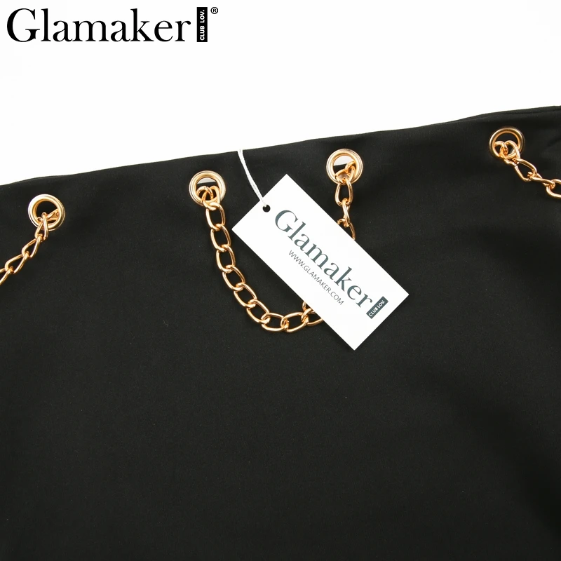 Glamaker, женская трикотажная юбка с разрезом, летняя стильная мини-юбка с металлической цепочкой, женские Соблазнительные обтягивающие черные вечерние юбки, женская нижняя часть