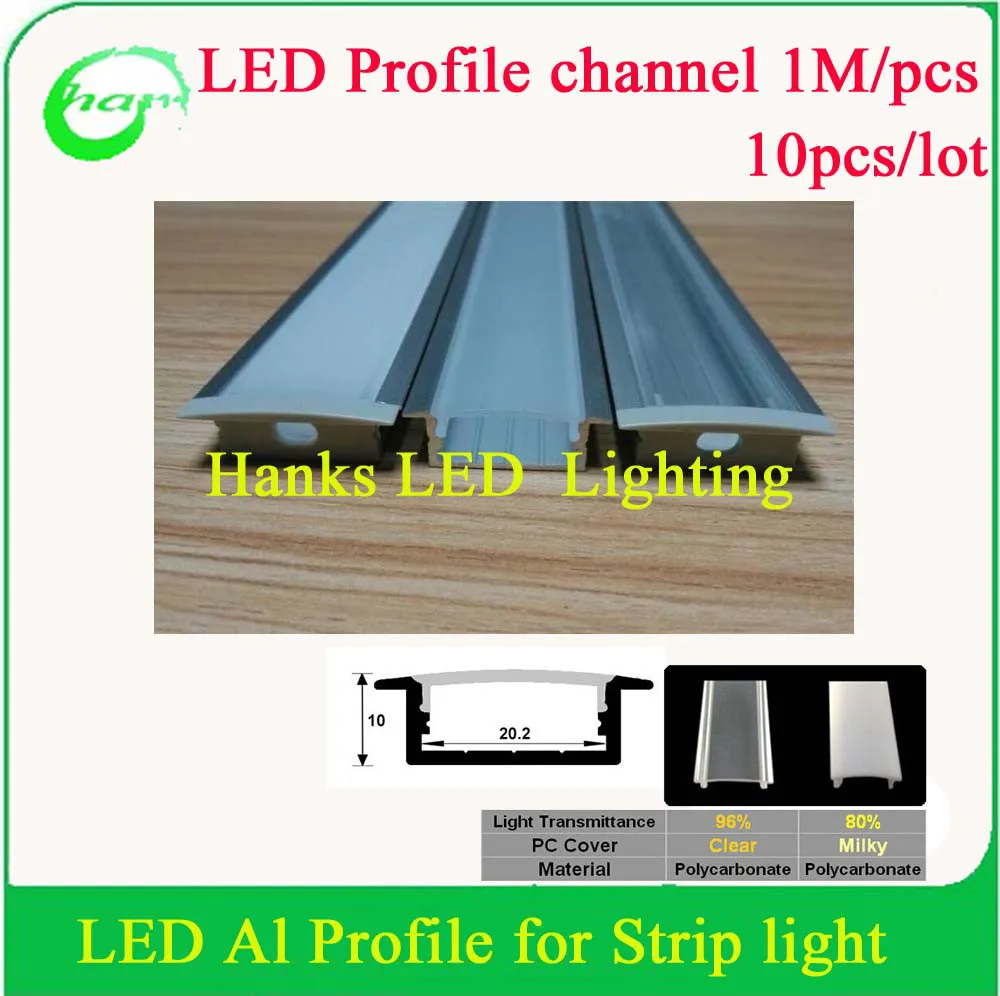 10pcs 1m/pcs LED aluminium channel with milk/clear cover for double row strip light | Освещение