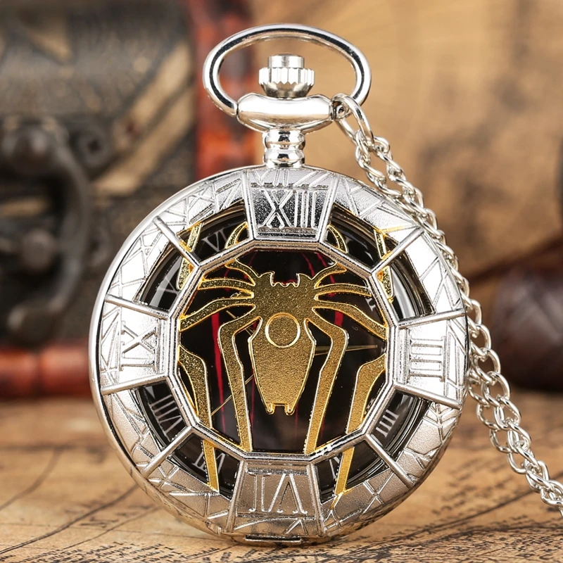 

Steampunk Watch Top Luxury Spider Hollow Design Black Dial Chain Pendant Mens Pocket Watch Gift reloj de bolsillo Dropshipping